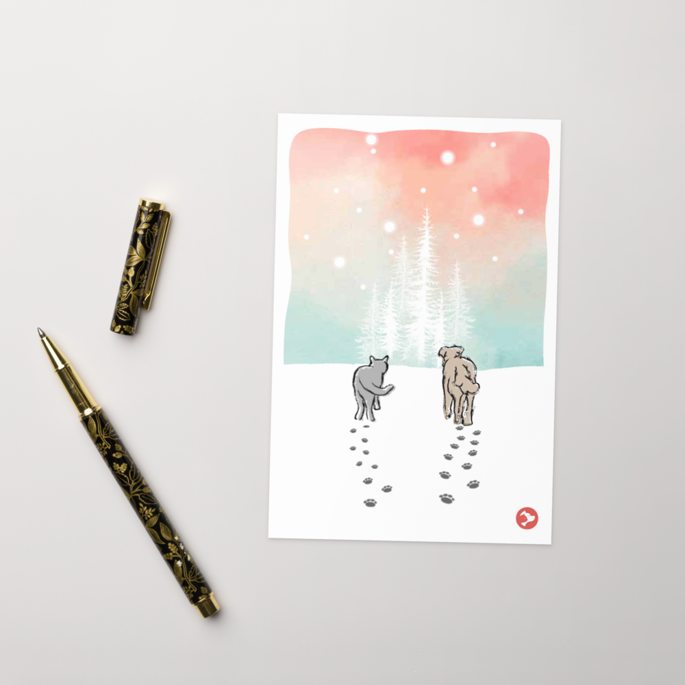 Cat and Dog Watercolor Holiday Card