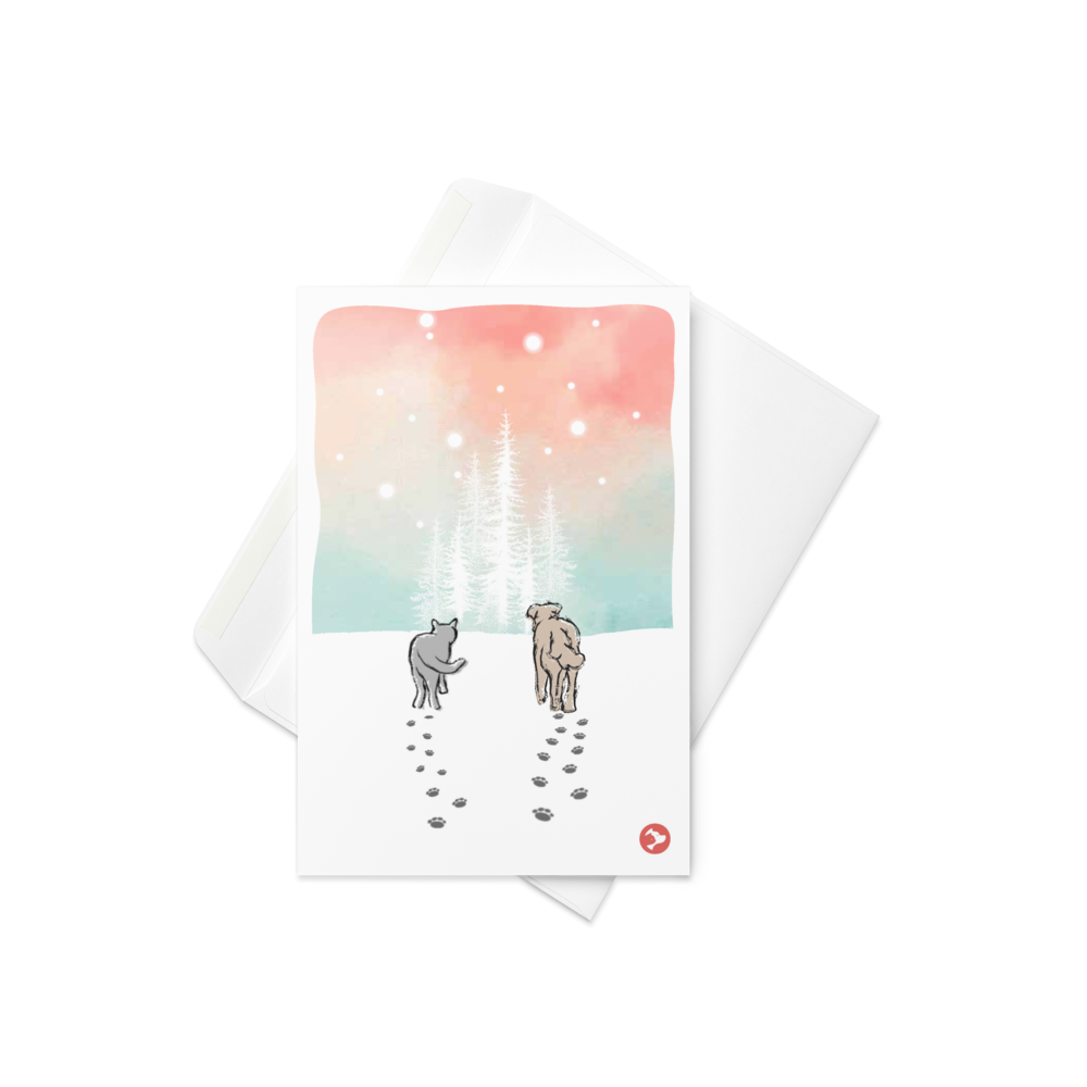 Cat and Dog Watercolor Holiday Card