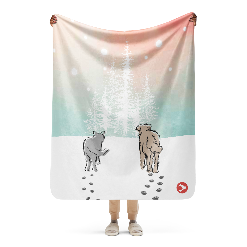 Cat and Dog Watercolor Holiday Sherpa Blanket