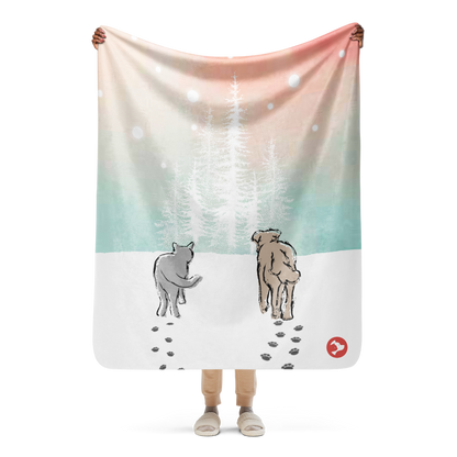 Cat and Dog Watercolor Holiday Sherpa Blanket