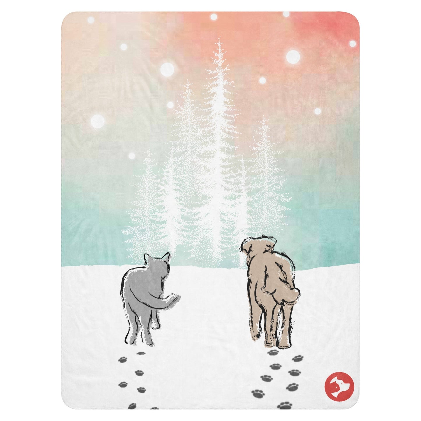 Cat and Dog Watercolor Holiday Sherpa Blanket